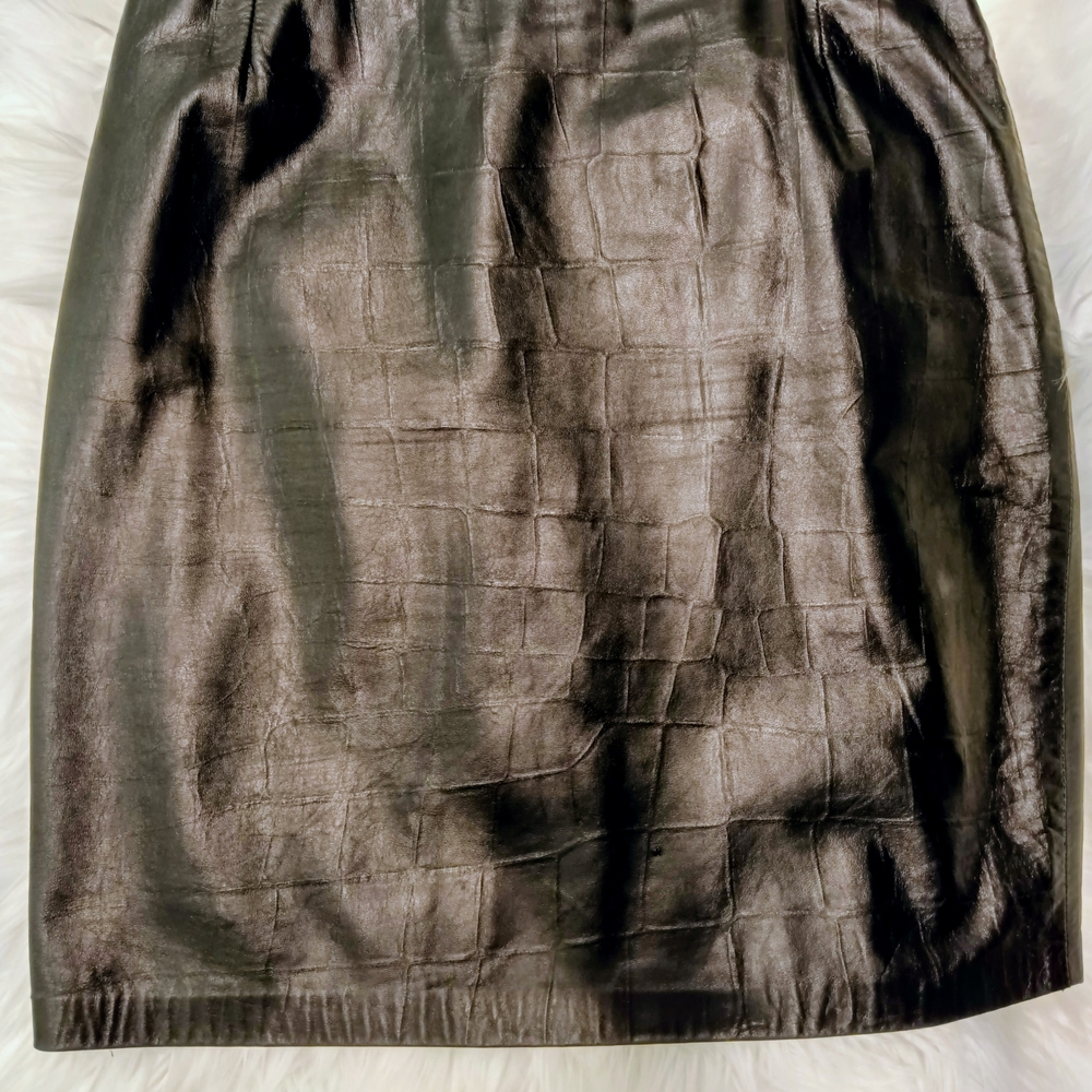 Sleek Black Textured leather  Mini Skirt